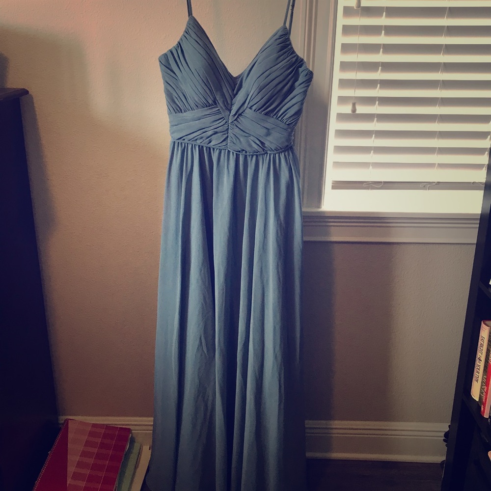 Long blue/grey Kennedy Blue bridesmaids dress